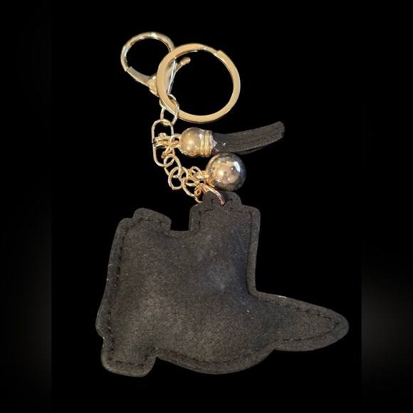 Rhinestone Cowboy Boots Bag Charm / Keychain with Tassel - Picture 3 of 3